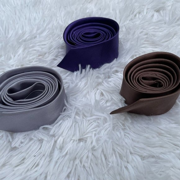 3 Ties Men Tie Slim Fit Fashion Neck Tie Brown Blue Gray Lot of 3 Ties - Picture 8 of 10